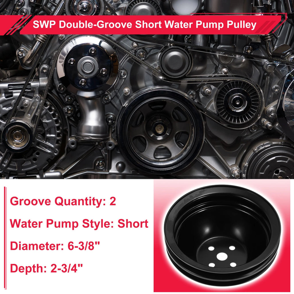 2 SWP Double-Groove Short Water Pump Pulley for Chevy Big Block (396–454)