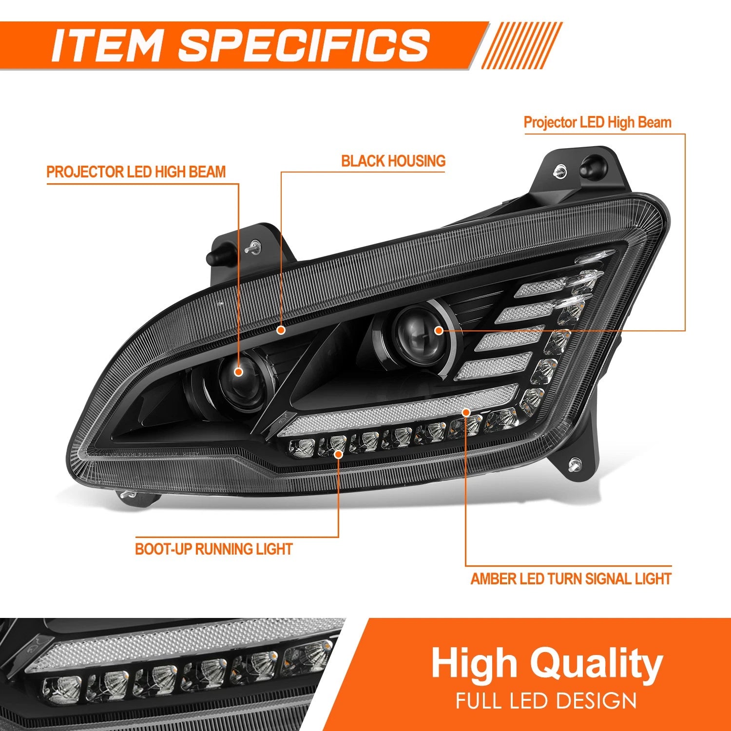 Full LED DRL Sequential Projector Headlight Lamps for Peterbilt 579 (2022–2025)