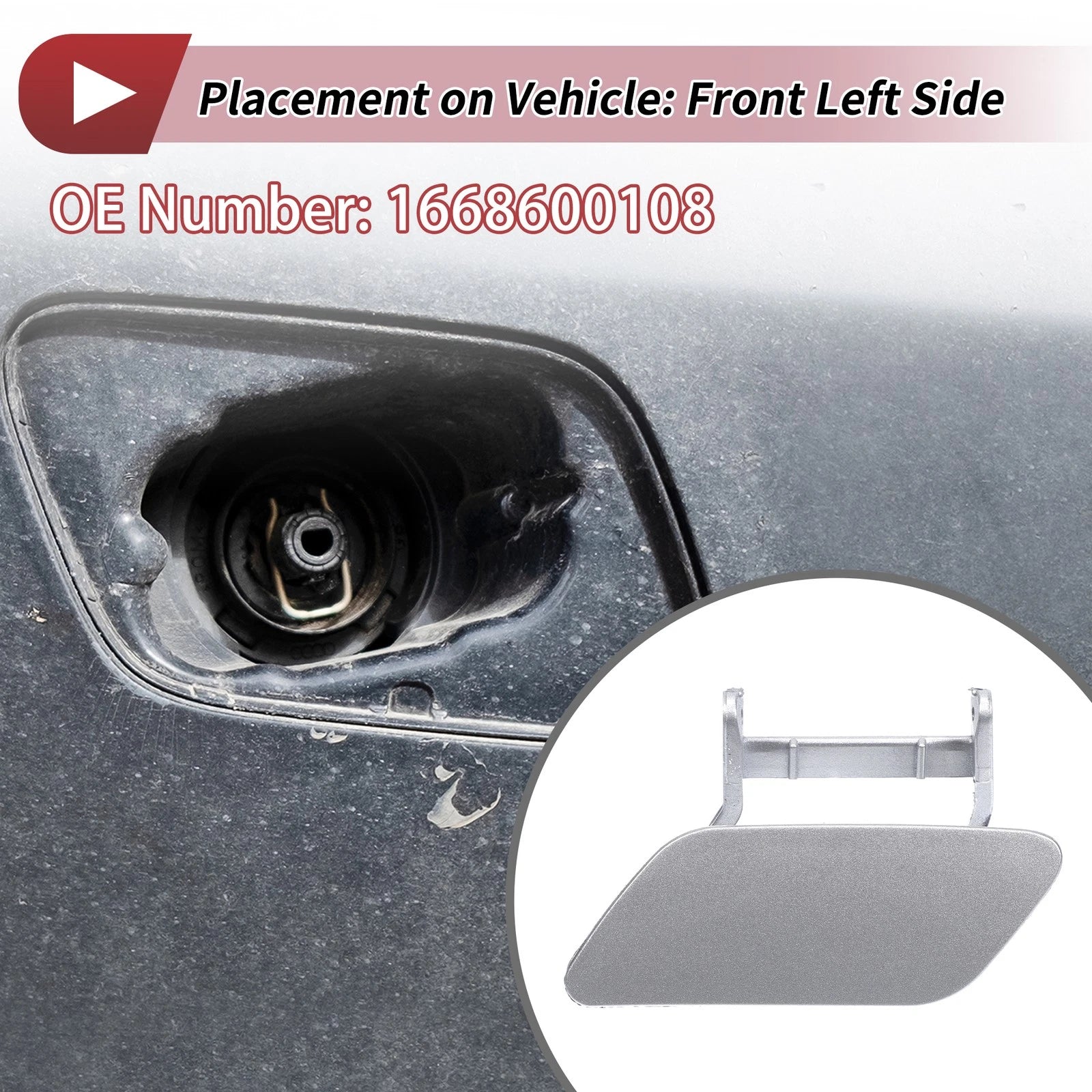 Front Left Washer Nozzle Cover Cap for Mercedes-Benz ML350 (2012–2015) Silver Tone