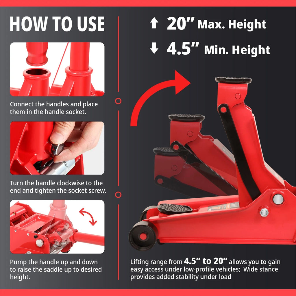 4 Ton Hydraulic Floor Jack for Car Van (8000 lb, 4.5-20" Lift)