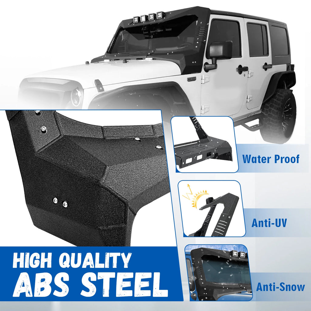 Armor Windshield Frame Cover for Jeep Wrangler JK (2007–2018) w/ LED Lights