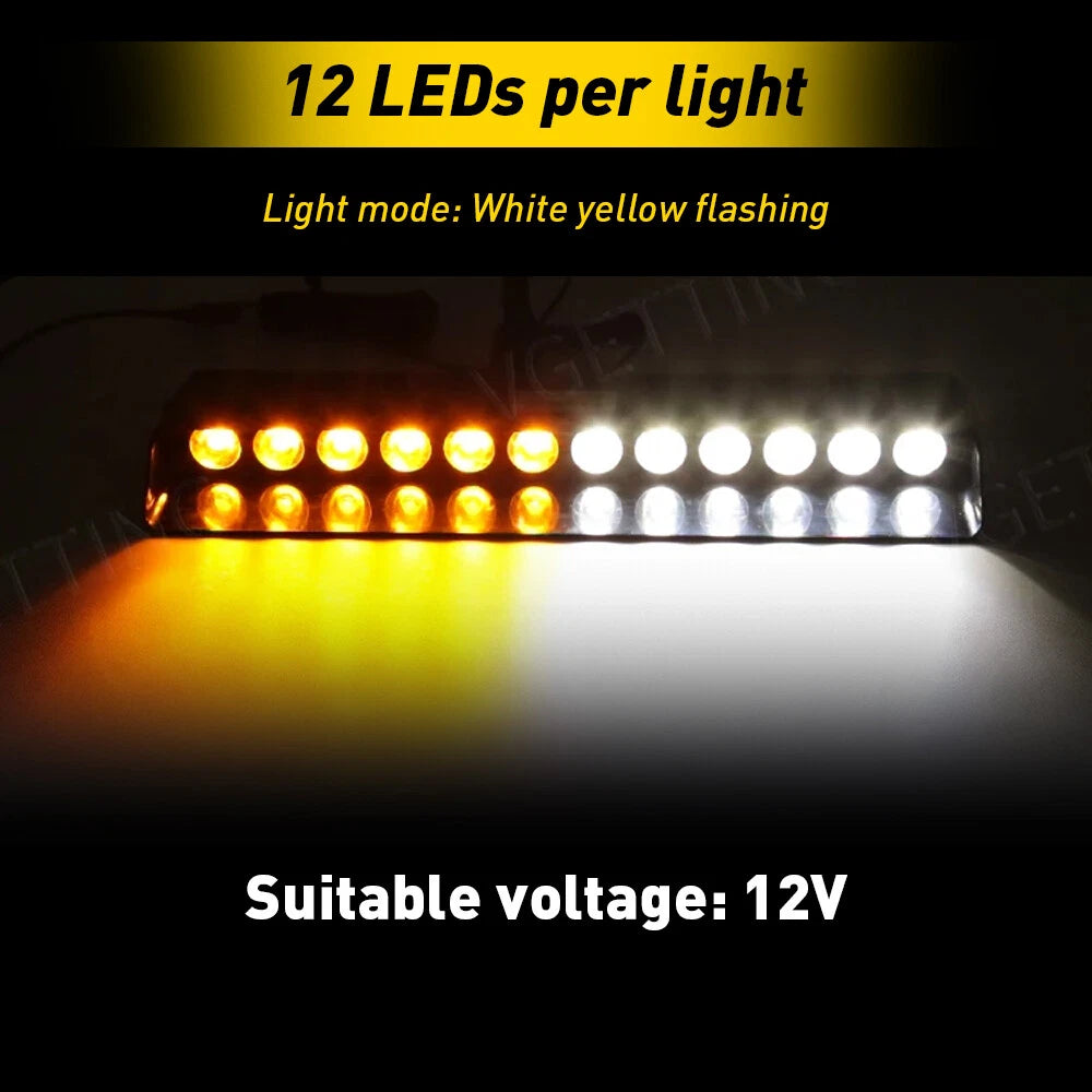 12V White Amber LED Emergency Strobe Light for Vehicles