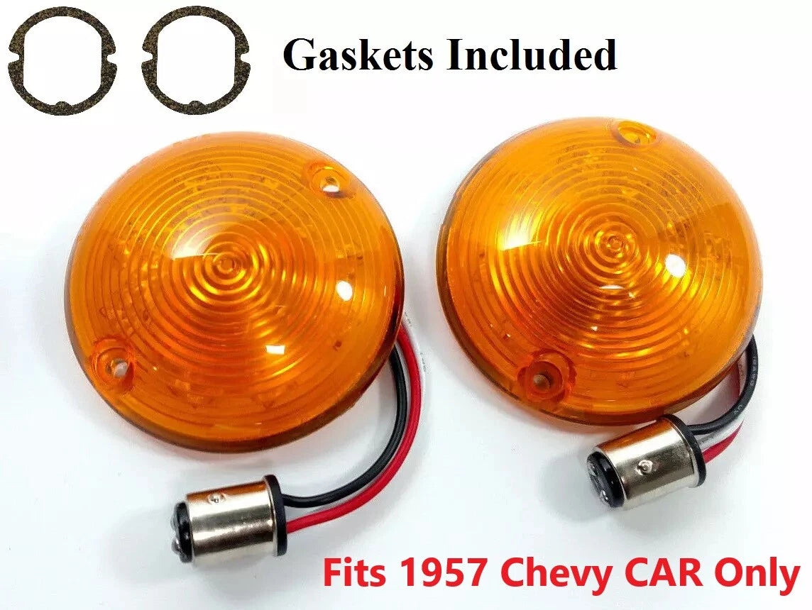 Amber LED Parking Light Turn Signal Lamp Pair with Gaskets for 1957 Chevy