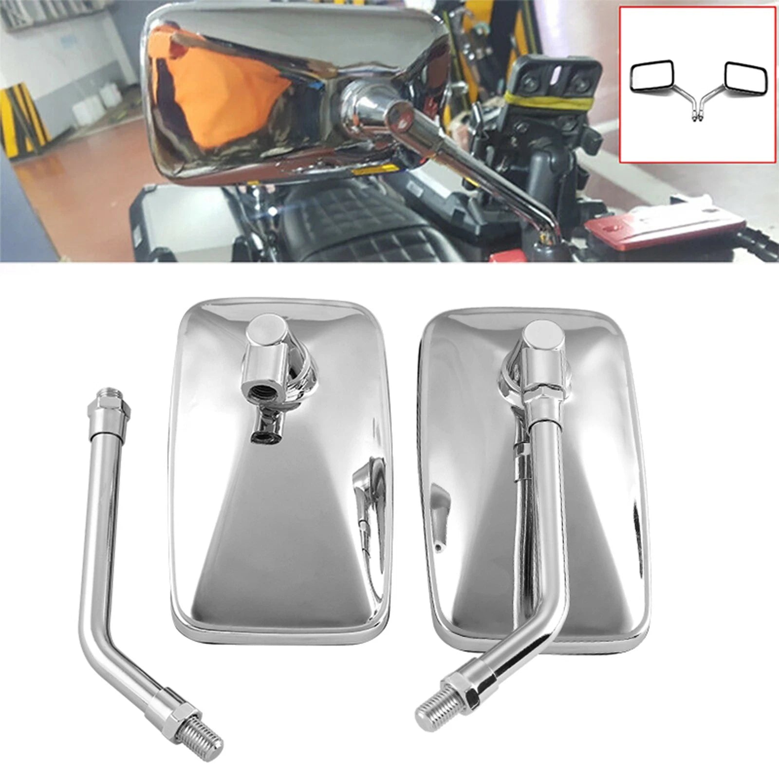 Chrome Rectangle Rearview Mirrors for Kawasaki KZ1300B, Suzuki GS GN (1979–1983)