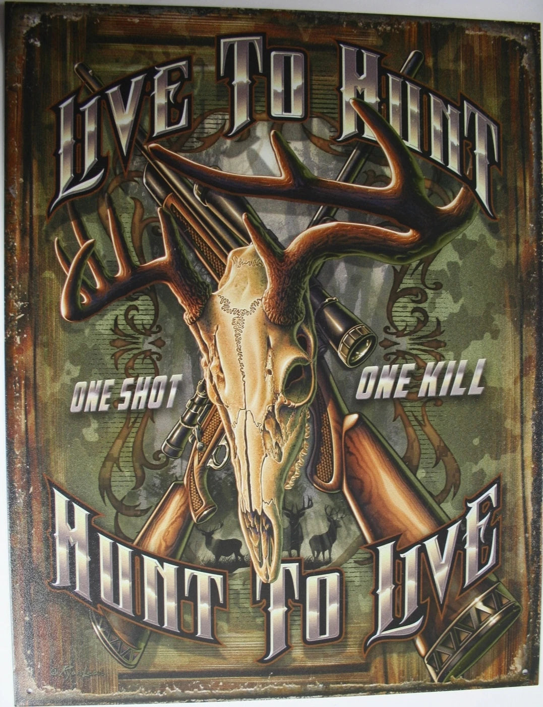 Vintage Replica Tin Metal Sign - Live to Hunt - Deer 10 Point 2190