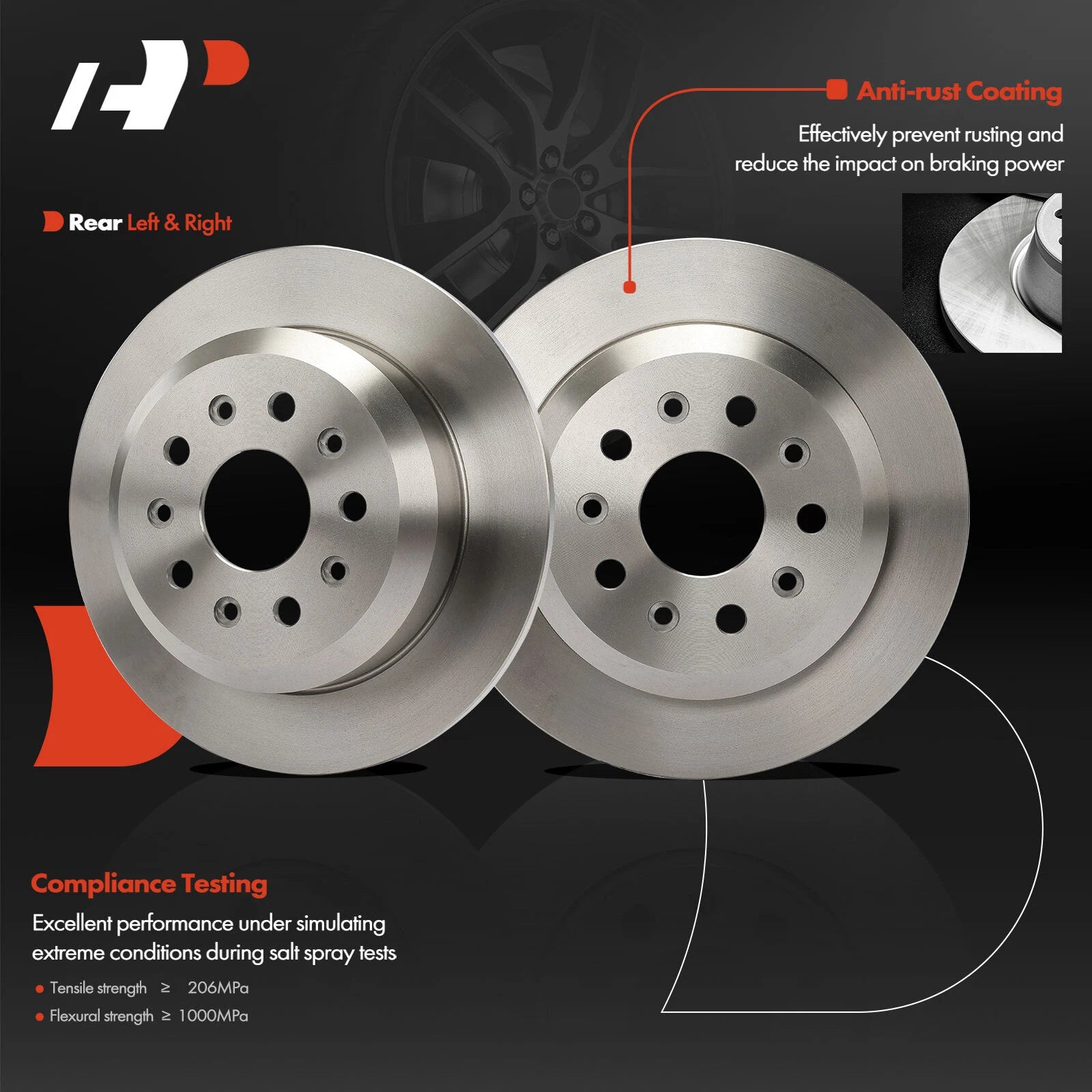 Rear Disc Brake Rotors & Ceramic Pads for Jeep Wrangler (2018–2020)