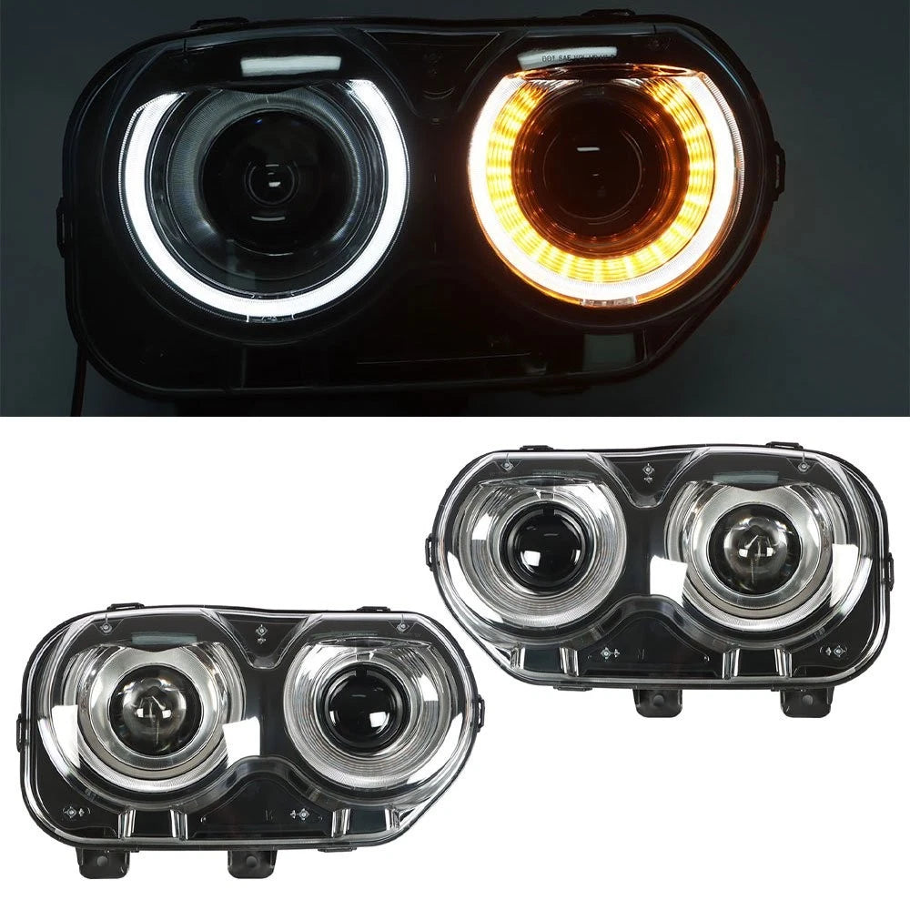 Set of 2 Black Halogen Headlights for Dodge Challenger (2015â2018)