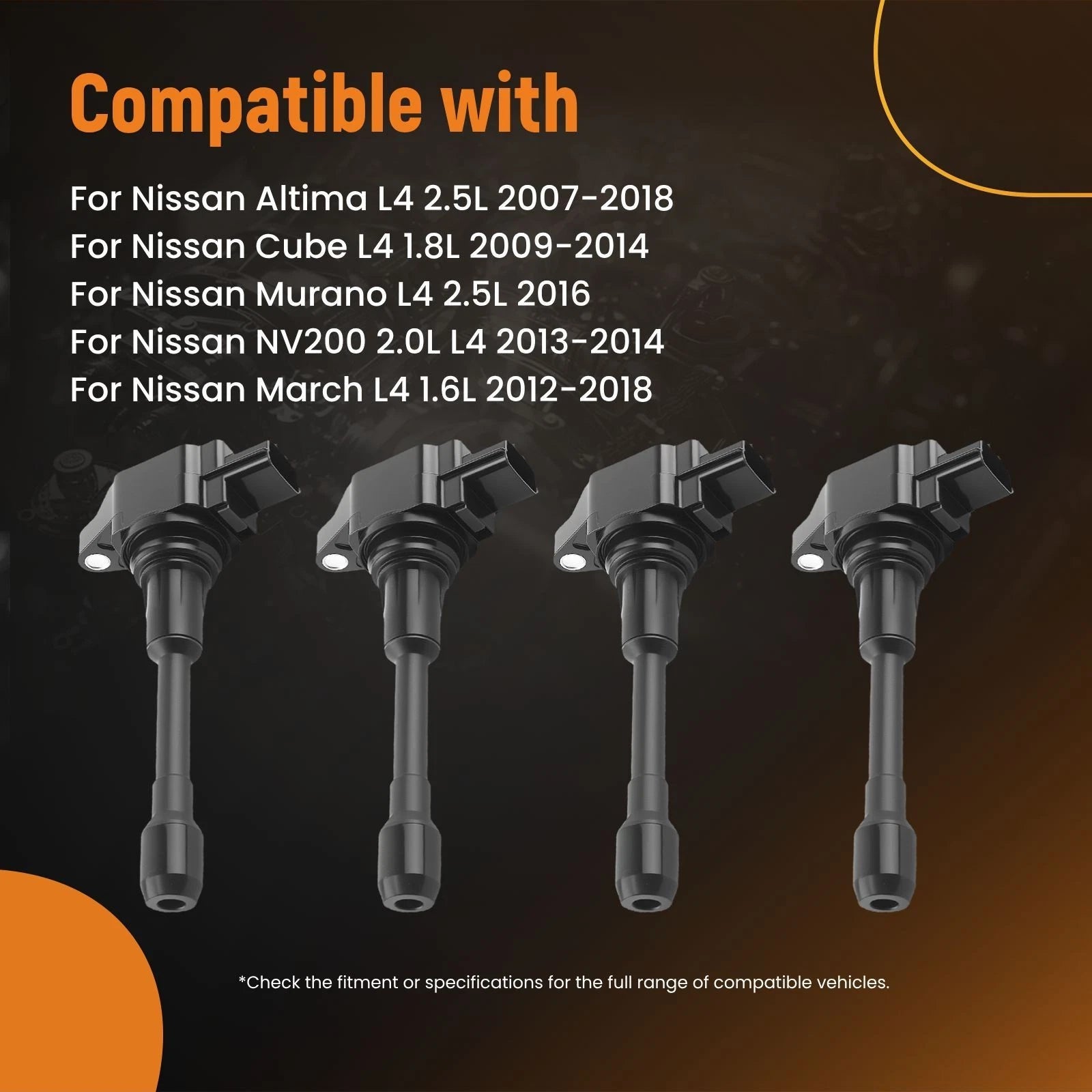 4 Ignition Coils for Nissan Altima Cube Murano Rogue (2007–2016)