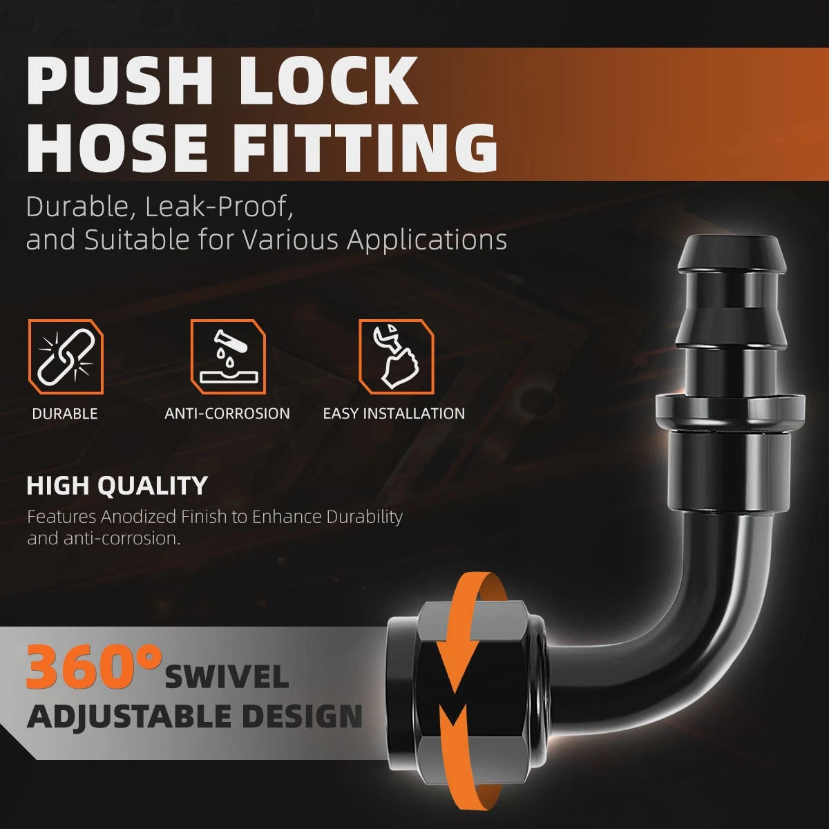 8AN to 1/2" Barb 90 Degree Push Lock Hose End Fitting (2000PSI)