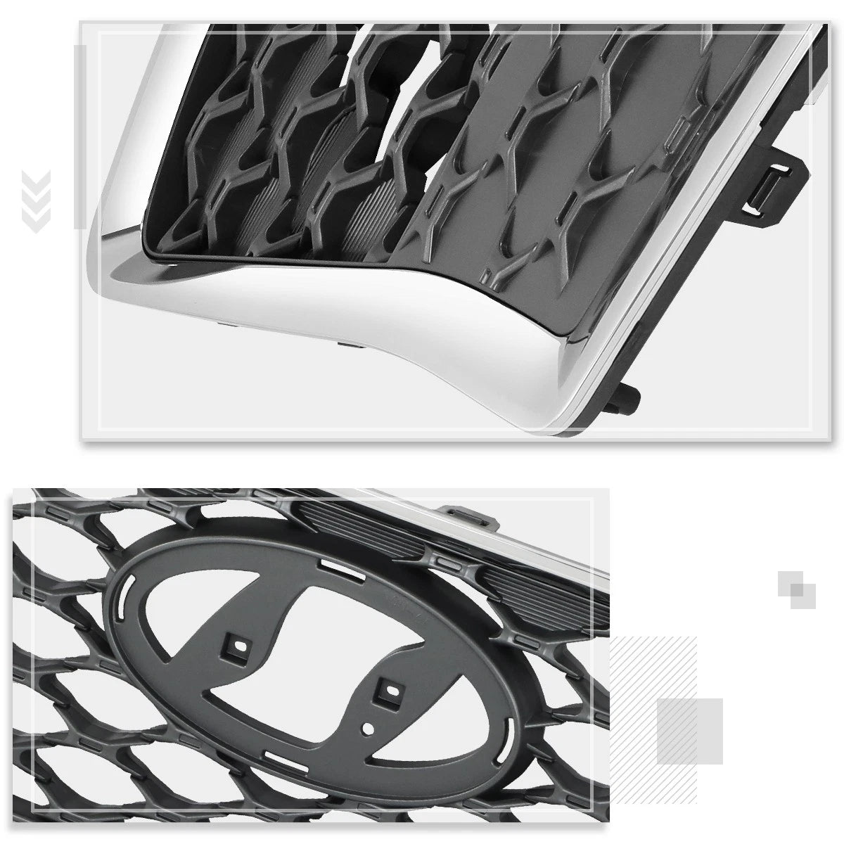 Chrome Grille for Hyundai Kona (2018–2021) - Gray Diamond Mesh, Badge Slot