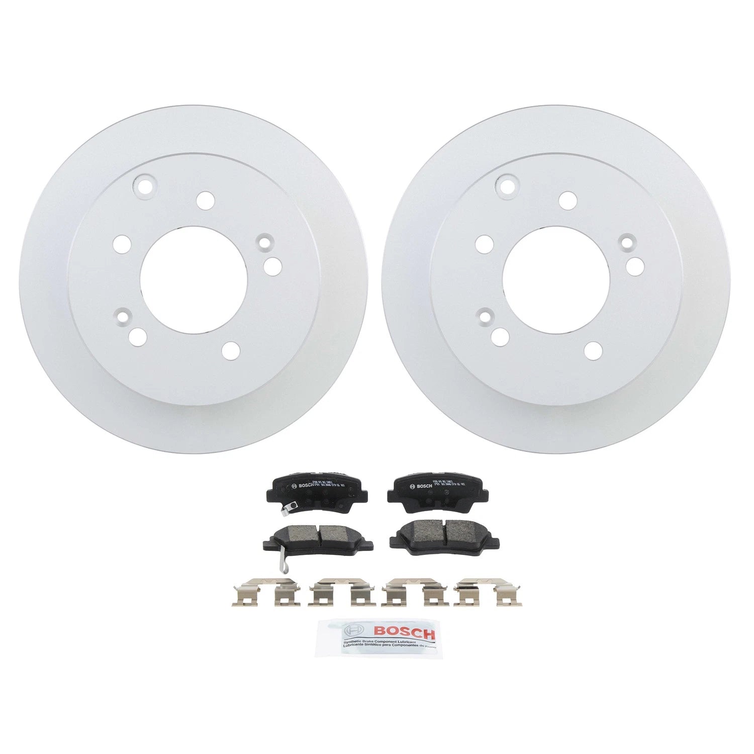 Set of 2 Bosch QuietCast Rear Rotors & Ceramic Brake Pads for Kia Soul (2010–2022)