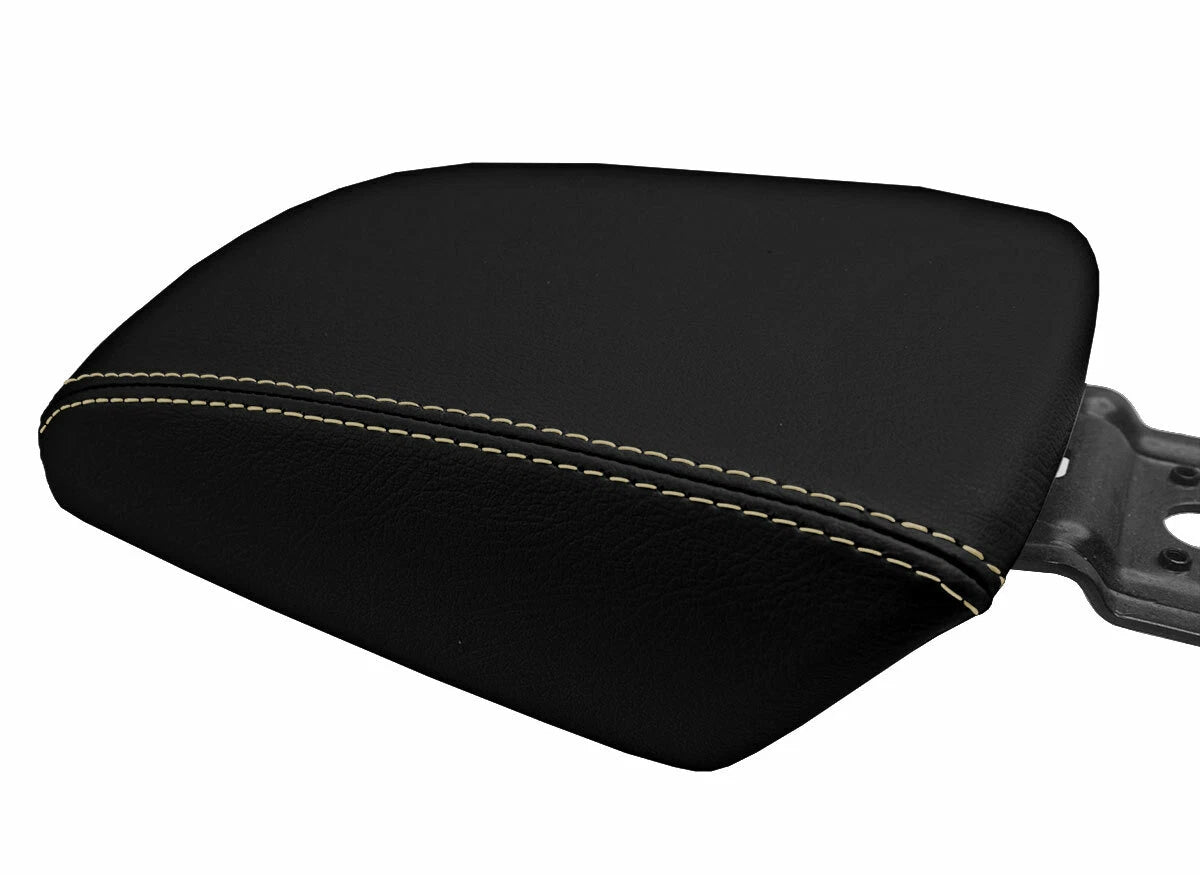 Leather Console Lid Armrest Cover for Ford Focus (2012–2018) Black Beige Stitch