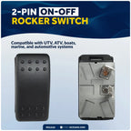2-Pin On-Off Rocker Switch 25A/12V DC, 15A/24V DC, SPST, IP66 Waterproof