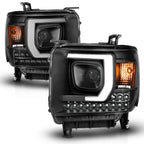 Projector Headlight Set Black Clear Lens Replacement for GMC Sierra 3500HD (2014–2016)