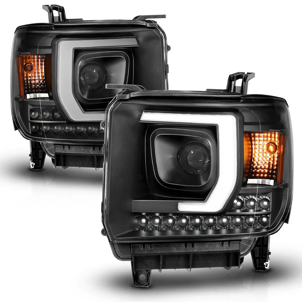 Projector Headlight Set Black Clear Lens Replacement for GMC Sierra 3500HD (2014–2016)