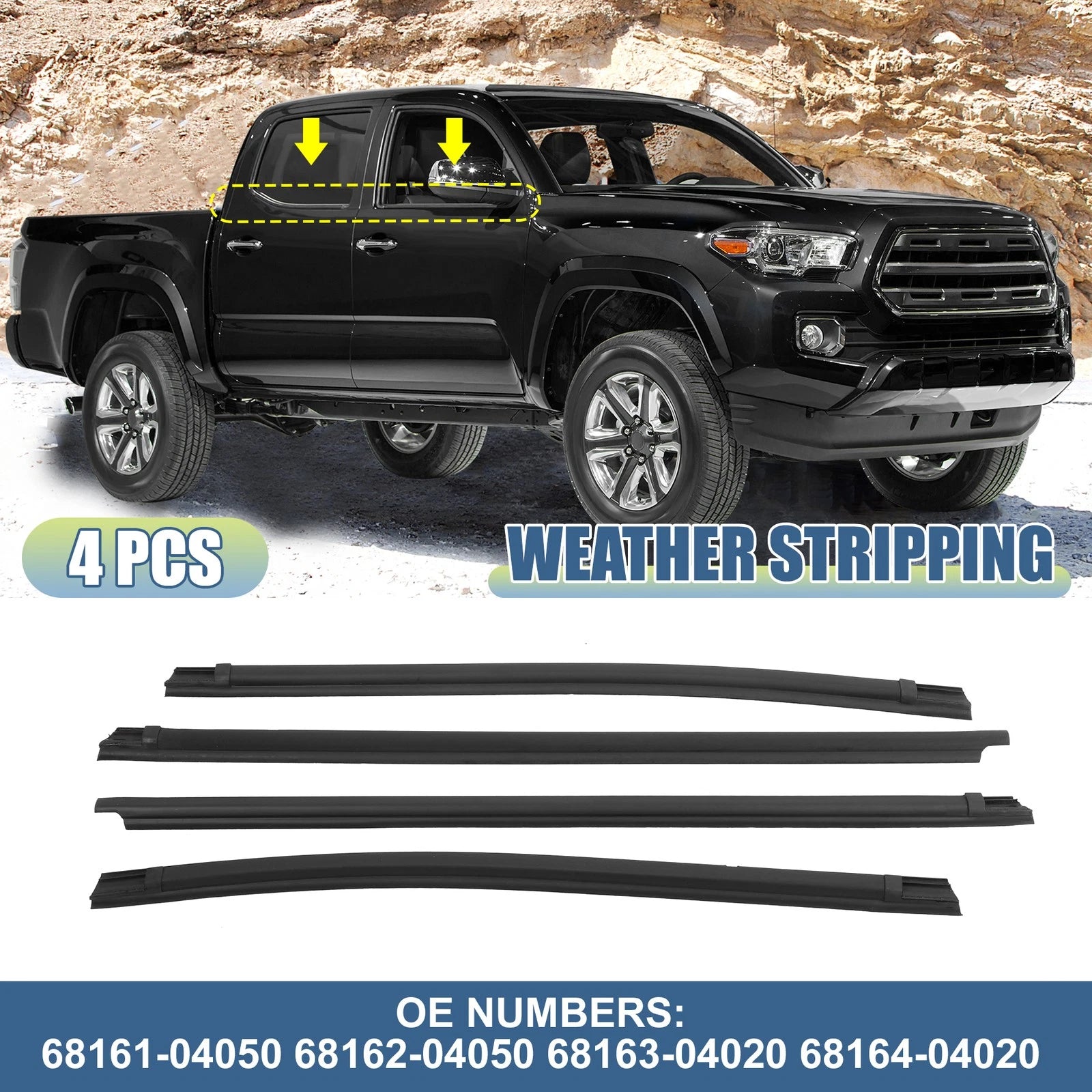 Set of 4 Window Weatherstrip Door Seal Belt 68161-04050 for Toyota Tacoma (2005–2015)
