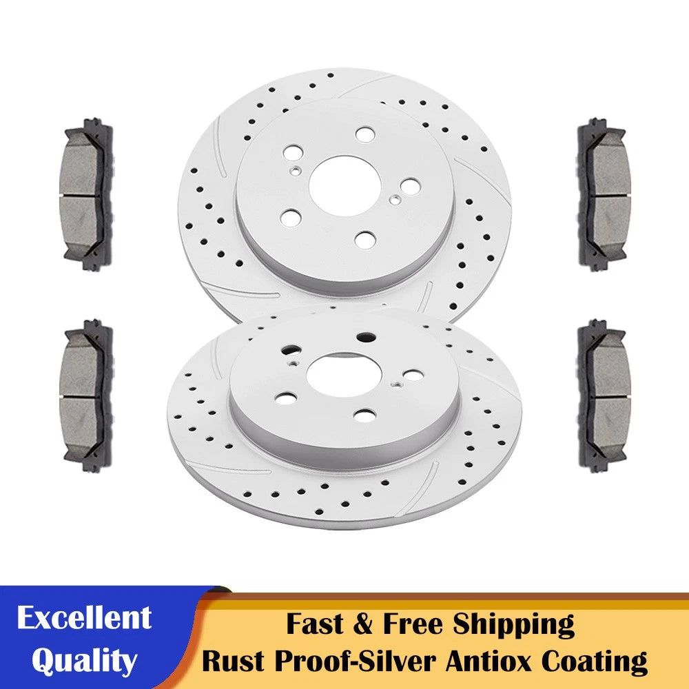 Rear Slotted Brake Rotor and Pad Kit for Toyota Corolla Matrix Prius (2009–2013)