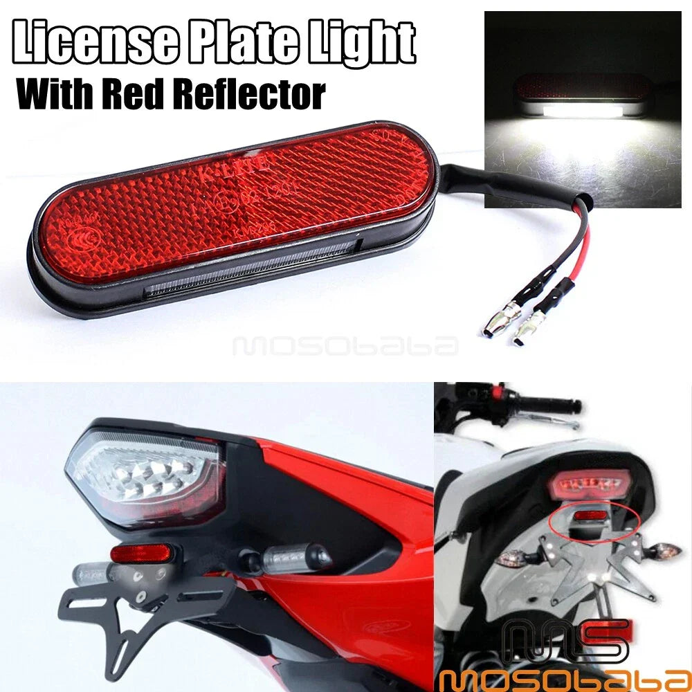 12V Custom Motorcycle LED Rear Tail License Plate Light w/ Red Reflector