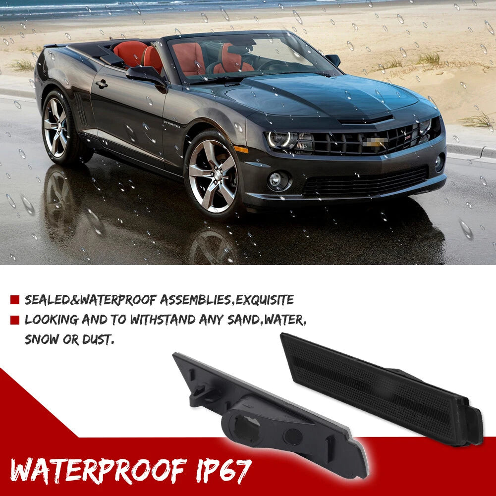 2X Smoked Black Lens Front Side Marker Lights for Chevy Camaro (2010–2015)