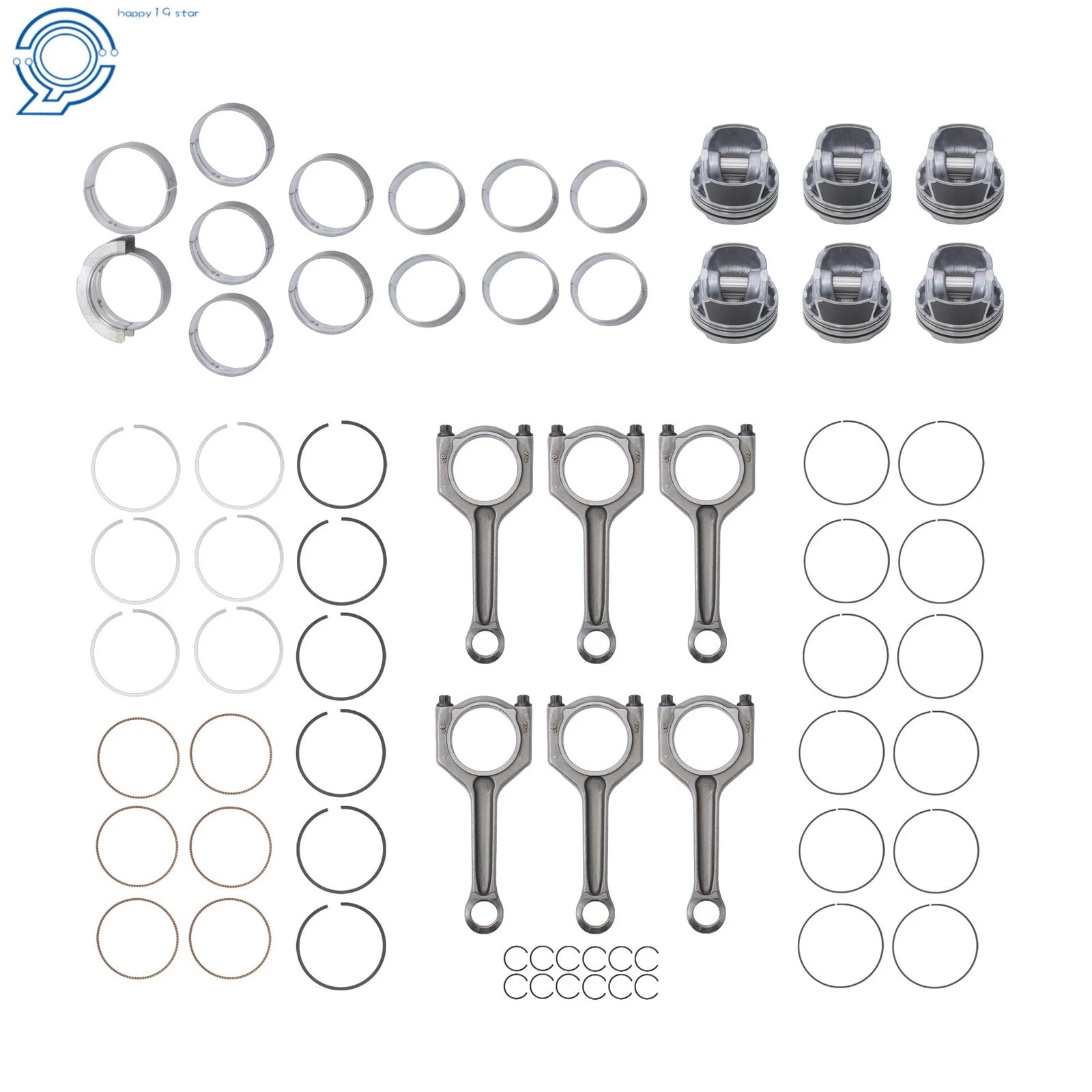 Set of 6 Connecting Rods and Pistons for BMW 3.0L L6 (2011–2017)