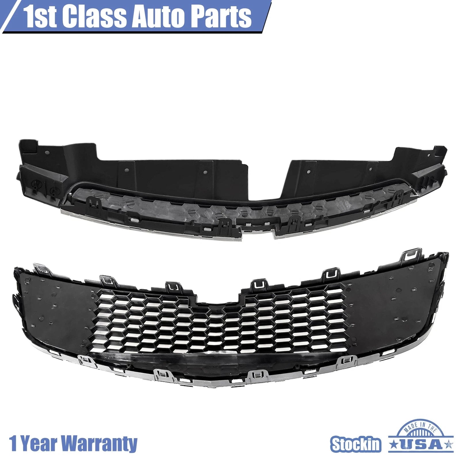 Set of 2 Black Grilles with Chrome for Chevrolet Cruze (2011–2014)