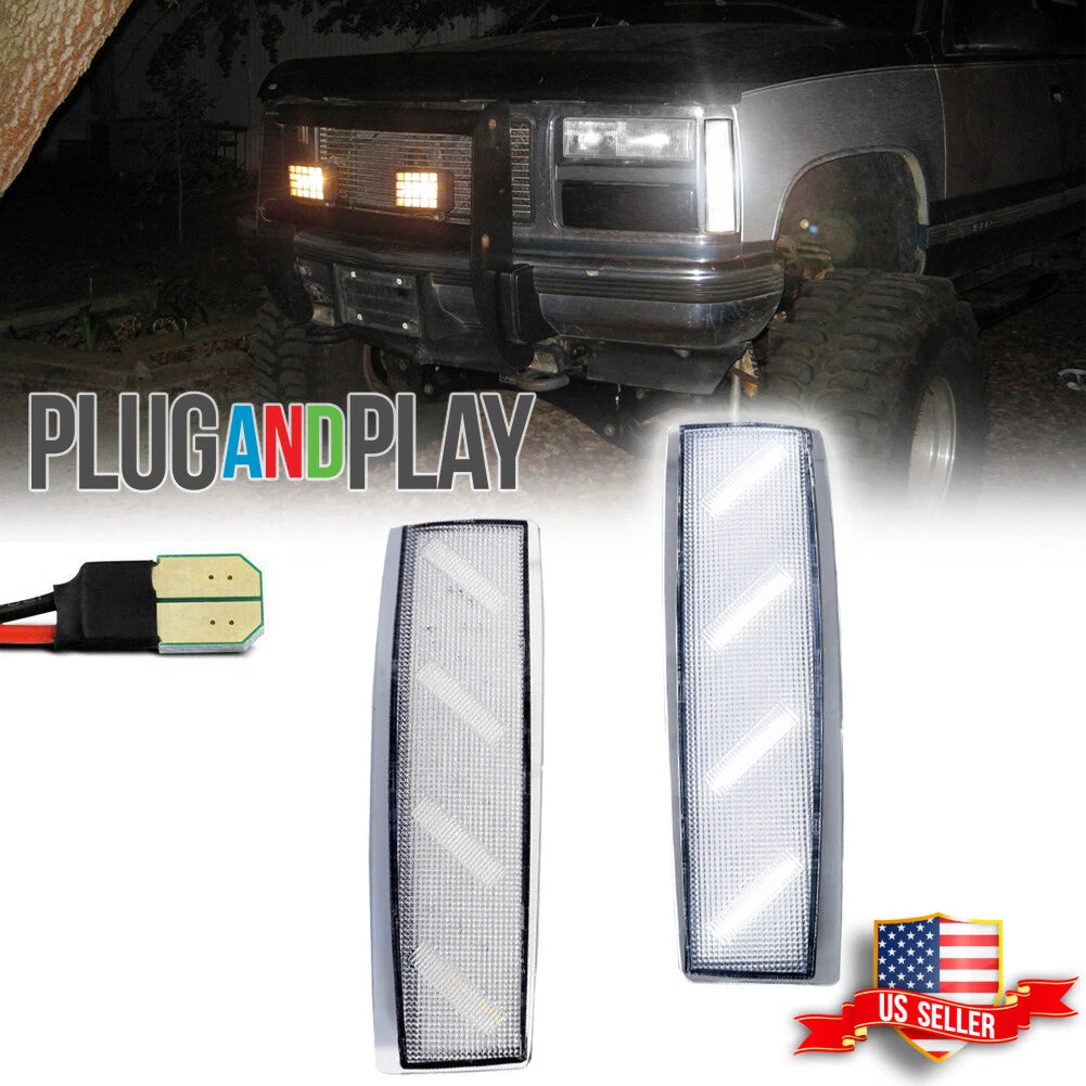 Clear White LED Front Side Marker Lights for GMC C1500 C2500 C3500 (1988–1993)