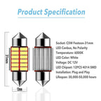 2X Festoon LED Interior Light Bulb for Various Vehicles (6000K White)