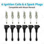 6x Ignition Coils & 6x Spark Plugs for Nissan Renault 3.5L (2007–2019) 22448JA10A