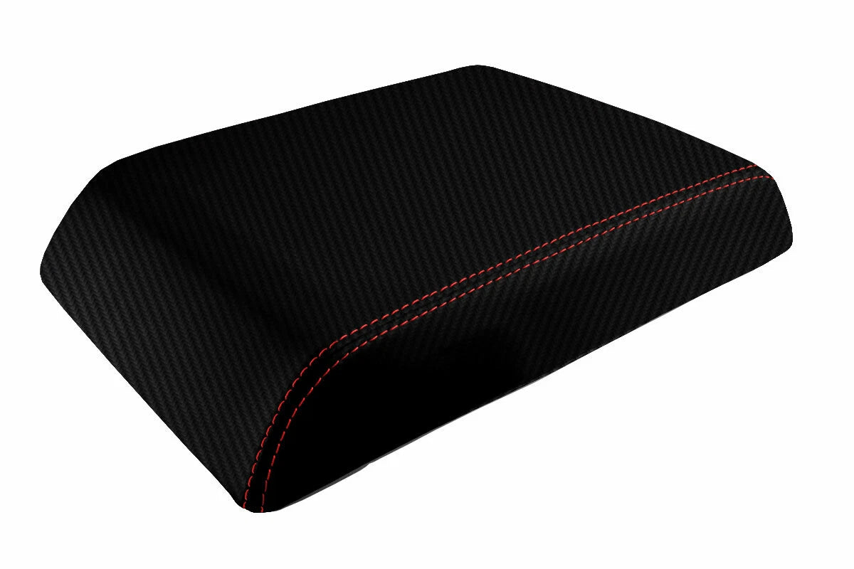 Console Lid Armrest Cover for Hummer H2 (2005–2007) Carbon Fiber Red Stitch