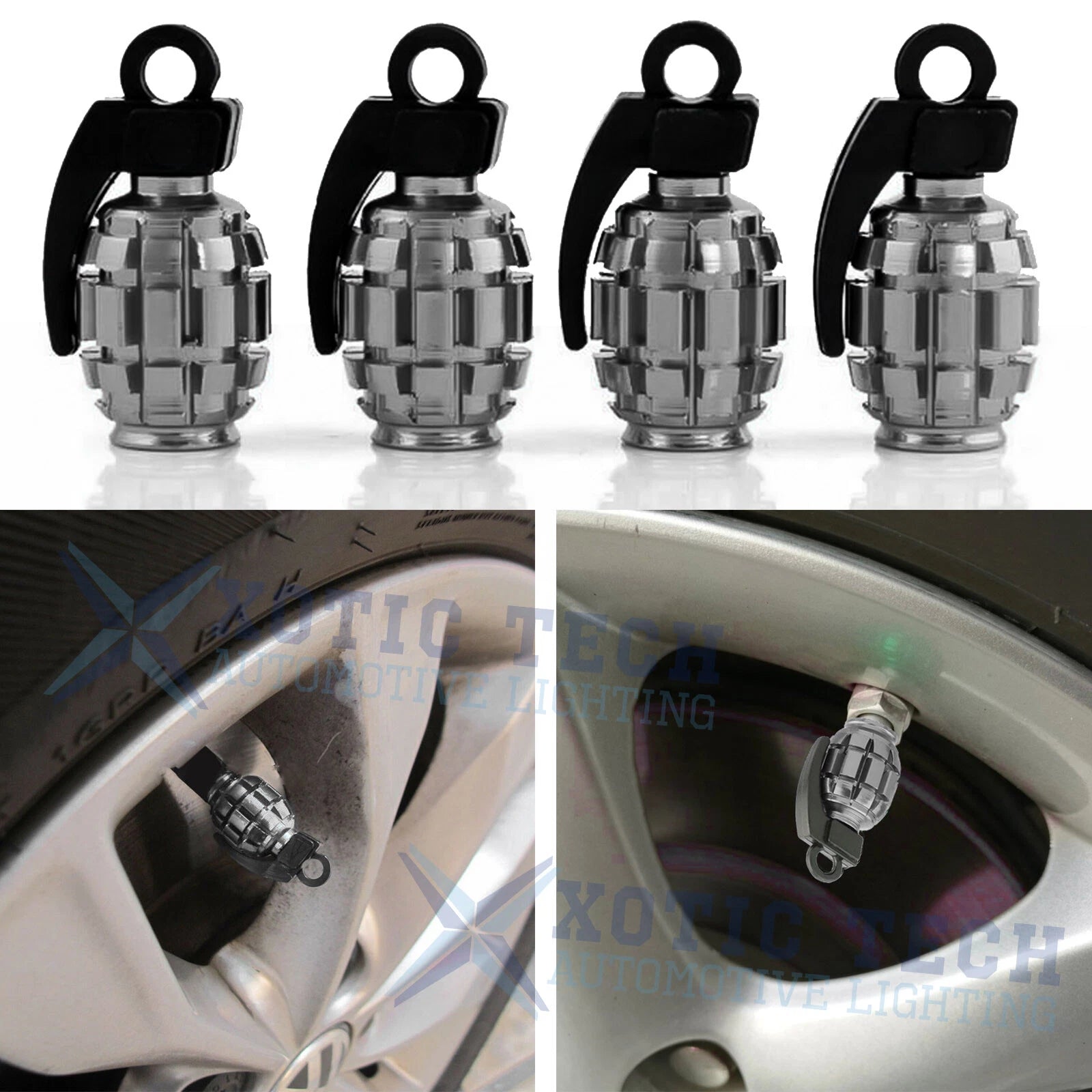 Anodized Grenade Valve Stem Cap Kit for Universal Car SUVs (4-Pack)