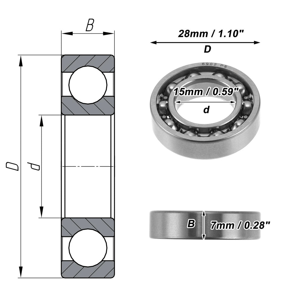 6902 Deep Groove Ball Bearing for Scooter Skateboard Wheel (P5, 15x28x7mm)