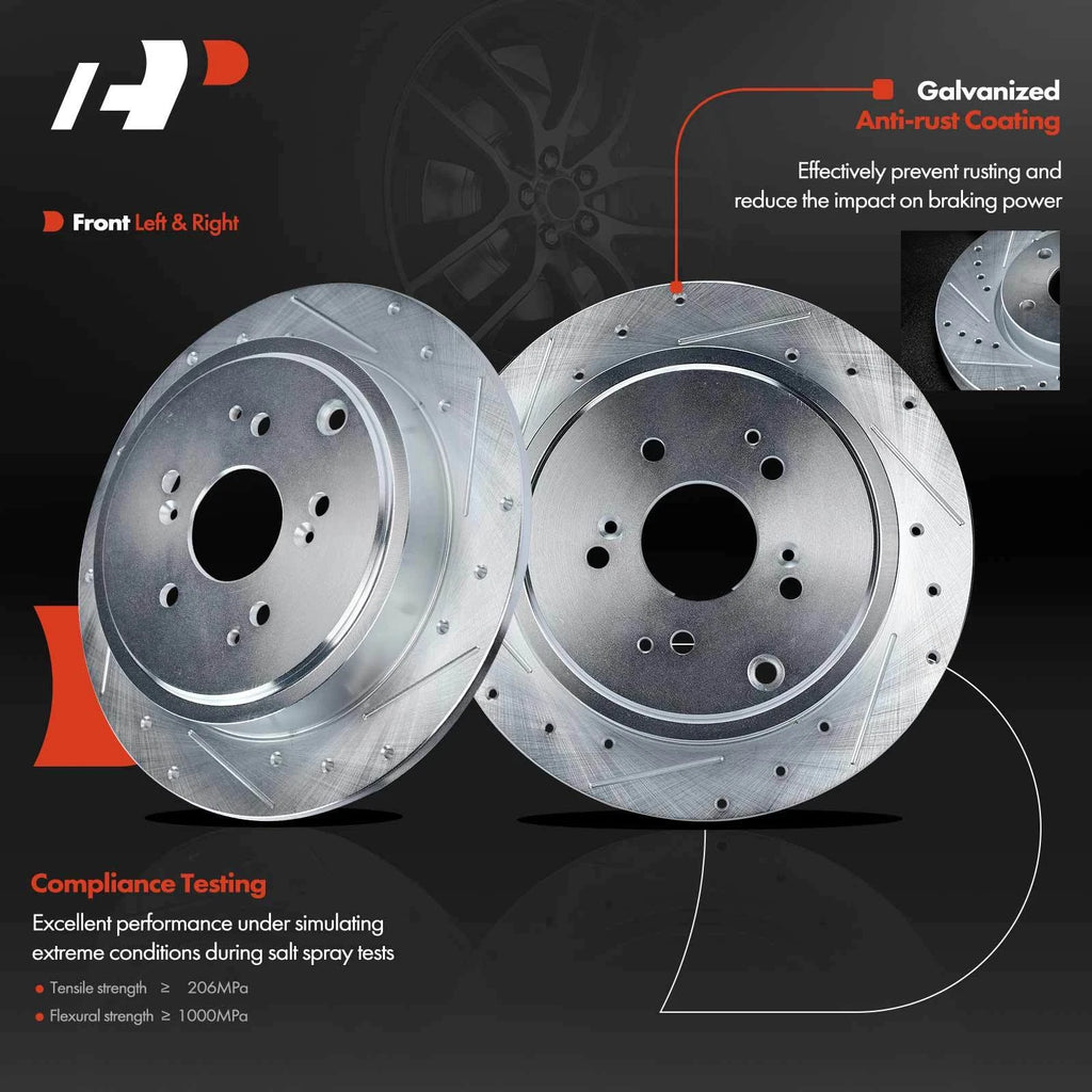 Set of 8 Rear Drilled Brake Rotors and Pads for Honda Pilot Acura MDX