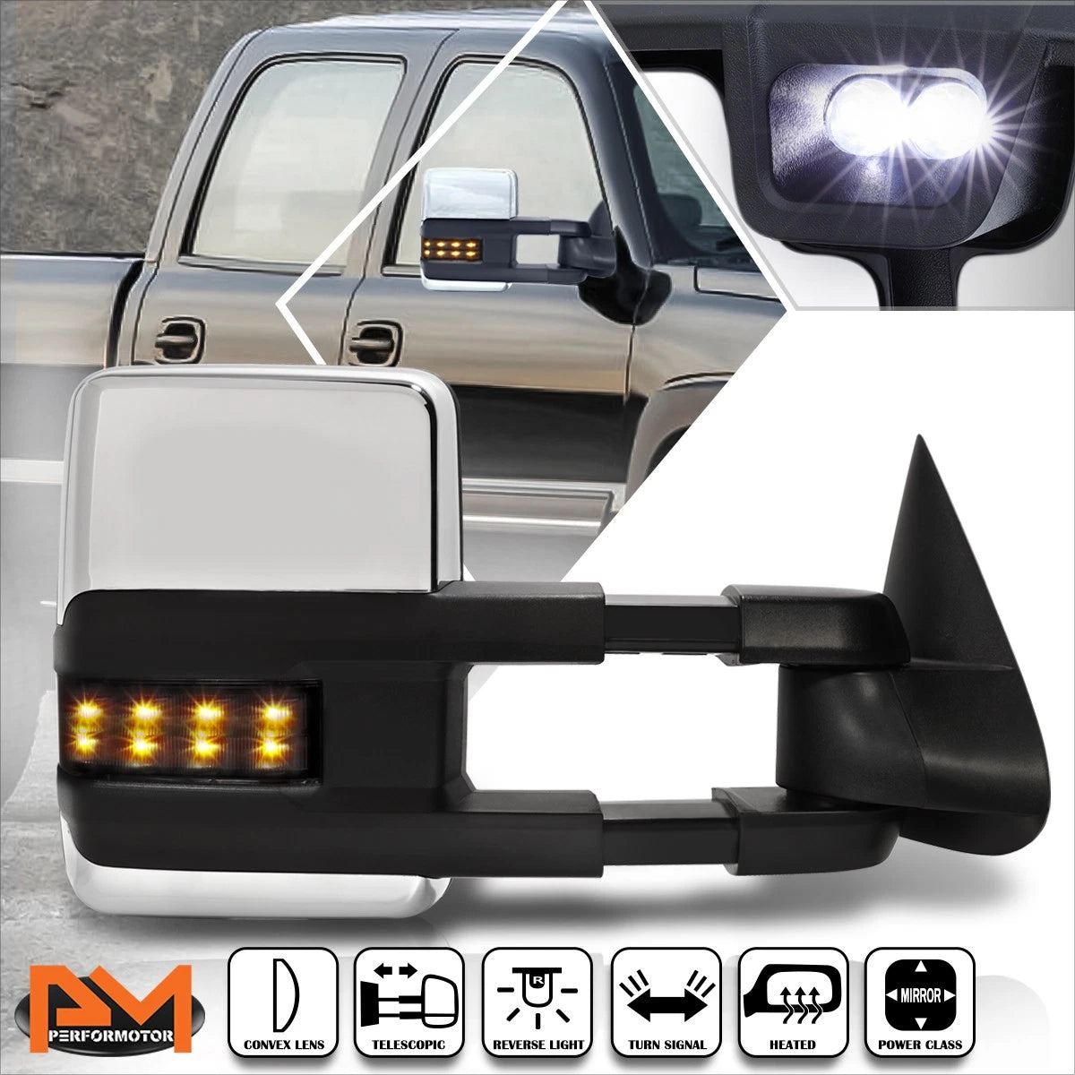 Power+Heat Chrome Towing Mirror with Smoked LED Lamp for Silverado/Sierra (2003–2007)