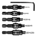 Set of 5 Countersink Drill Bits for Screw Sizes 5-14#