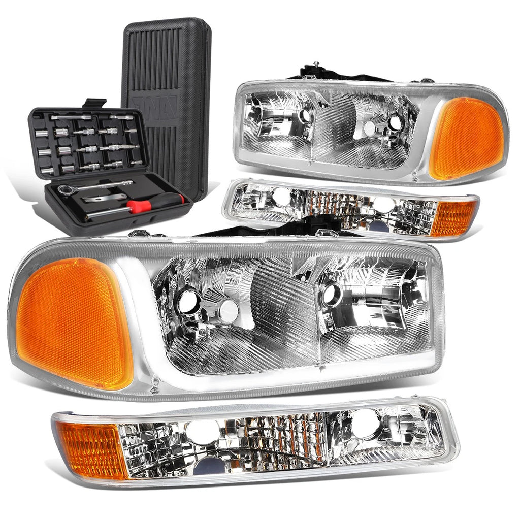 LED DRL Bar Chrome/Amber Headlight Bumper Lamp for GMC Sierra (1999–2007)