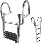 4 Steps Folding Pontoon Boat Ladder for Universal Use (Telescoping, Stainless Steel)