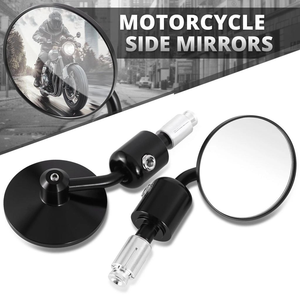 Universal Black Round Anti-Glare Bar-End Sideview Mirrors for Naked Bikes