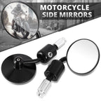 Universal Black Round Anti-Glare Bar-End Sideview Mirrors for Naked Bikes