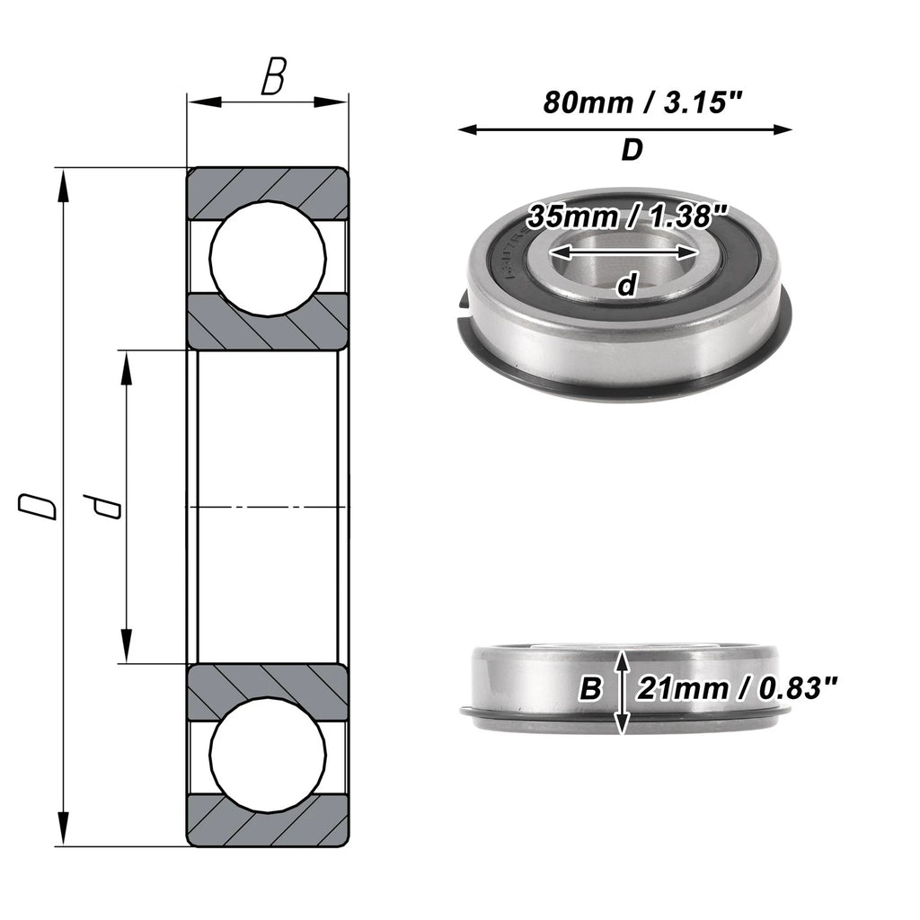 Deep Groove Ball Bearing 6307NR2RS for Scooter Skateboard Wheel (35x80x21mm)