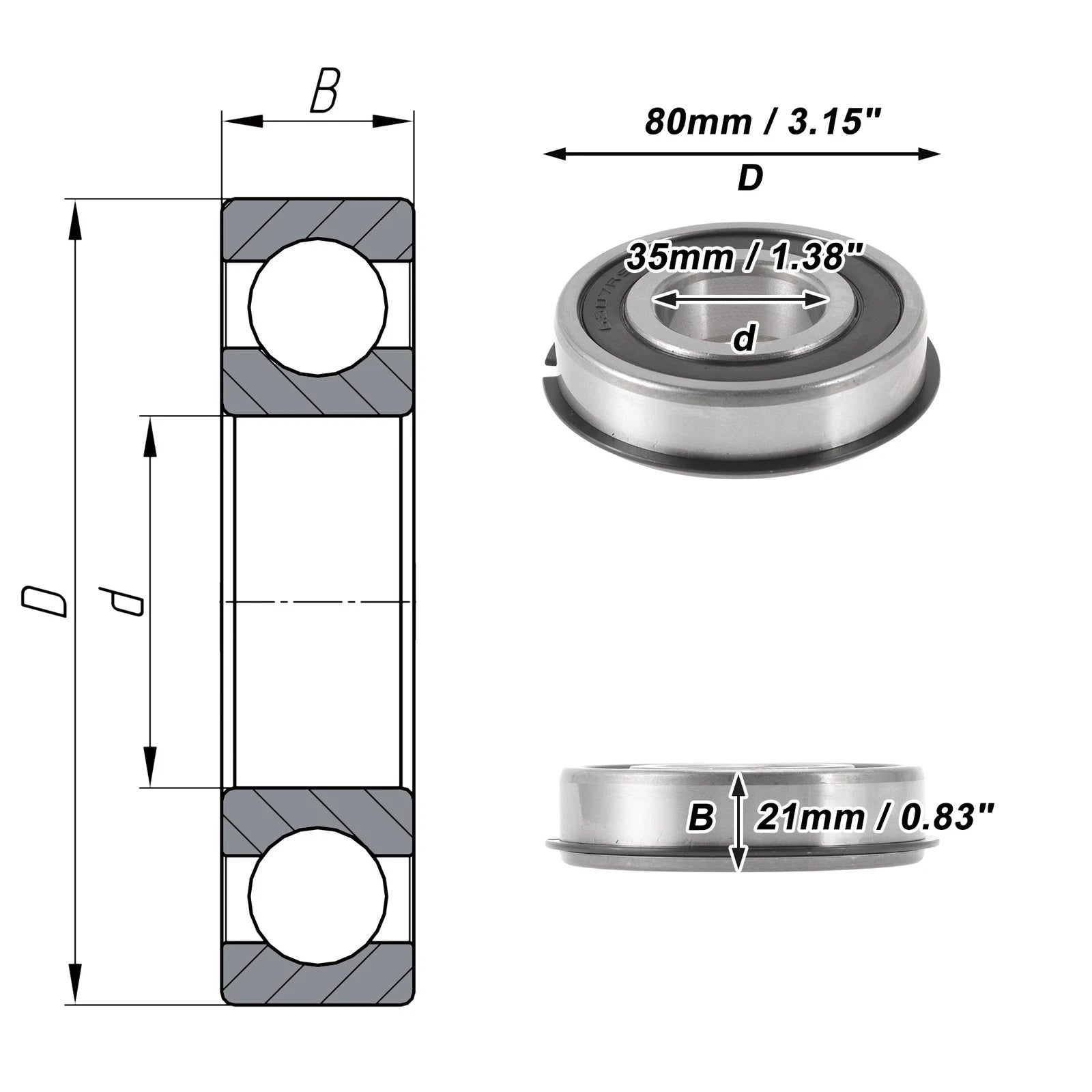 Deep Groove Ball Bearing 6307NR2RS for Scooter Skateboard Wheel (35x80x21mm)