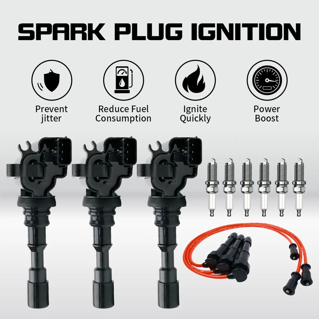 3 Ignition Coils & Plugs & Red Wires for Kia Sorento 3.5L V6 (2003–2006) UF431 27300-39800