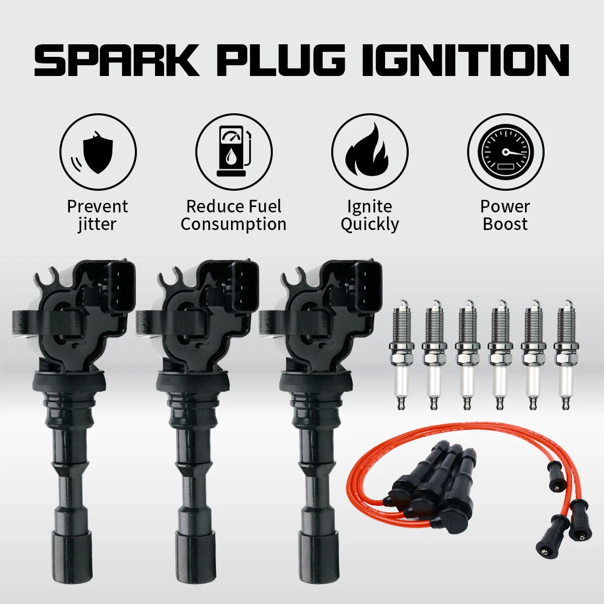 3 Ignition Coils & Plugs & Red Wires for Kia Sorento 3.5L V6 (2003–2006) UF431 27300-39800