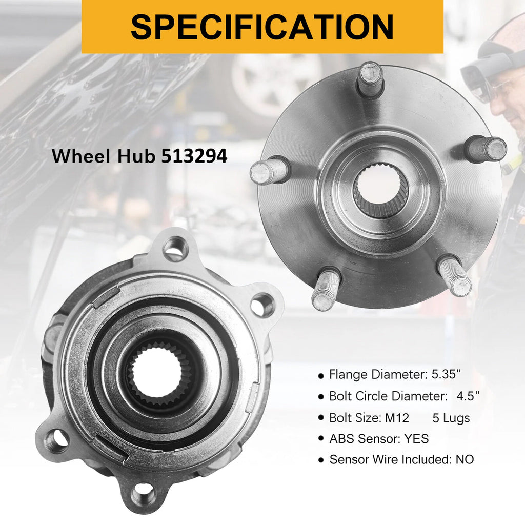 Pair Front Wheel Hub Bearing Assembly for Nissan Altima 2007–2012 2.5L 513294