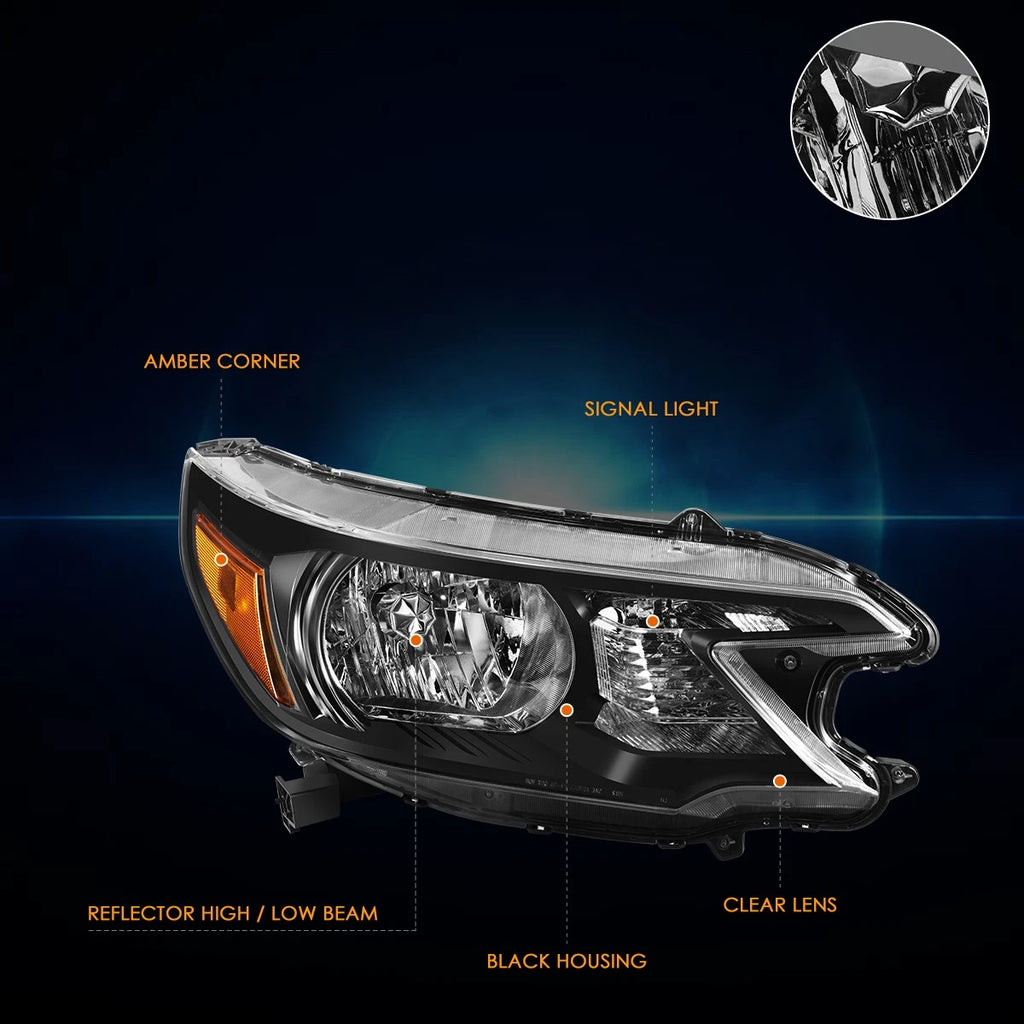 RH Passenger Side Headlight Lamp for Honda CR-V (2012–2014) Black/Amber