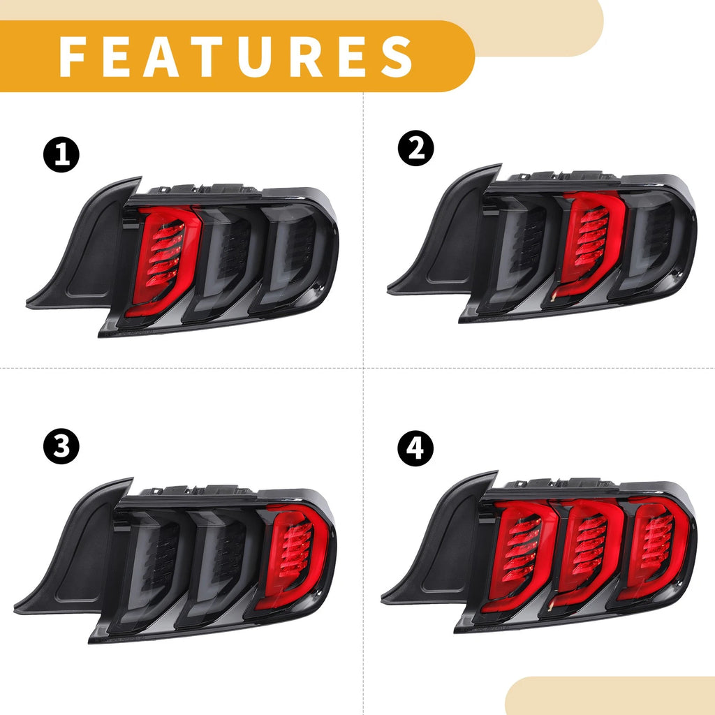 1 Pair OLED Tail Lights Assembly for Ford Mustang (2015–2016) Black