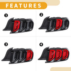 1 Pair OLED Tail Lights Assembly for Ford Mustang (2015–2016) Black