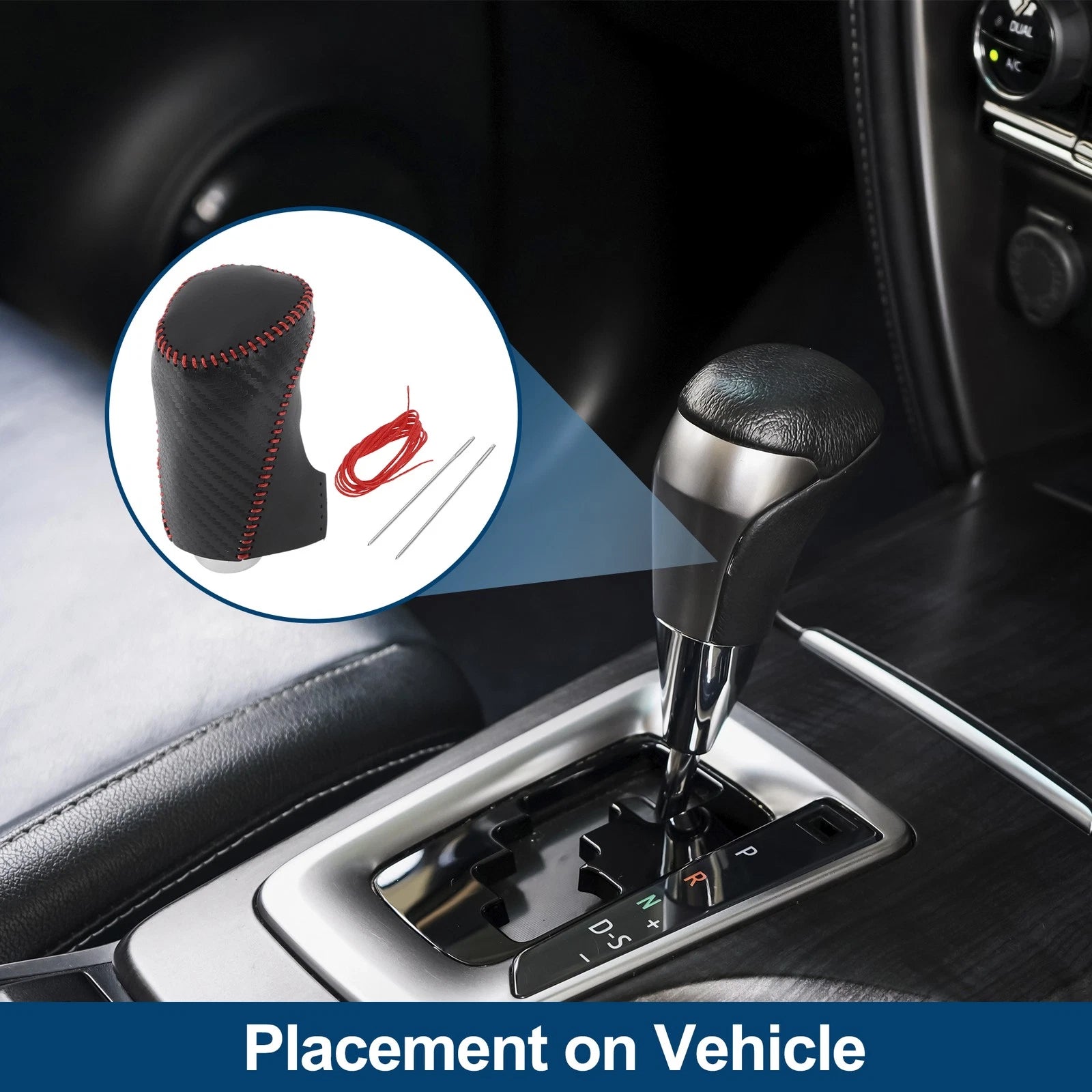 Gear Shift Knob Cover for Chevrolet Malibu (2016–2020) Black Carbon Fiber Red