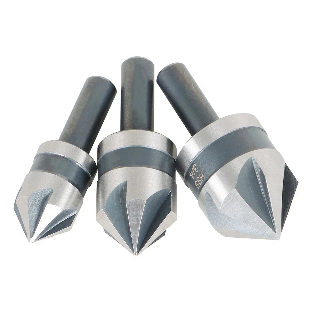 5-Piece Countersink Drill Bit Set for Metals Wood Plastic HSS