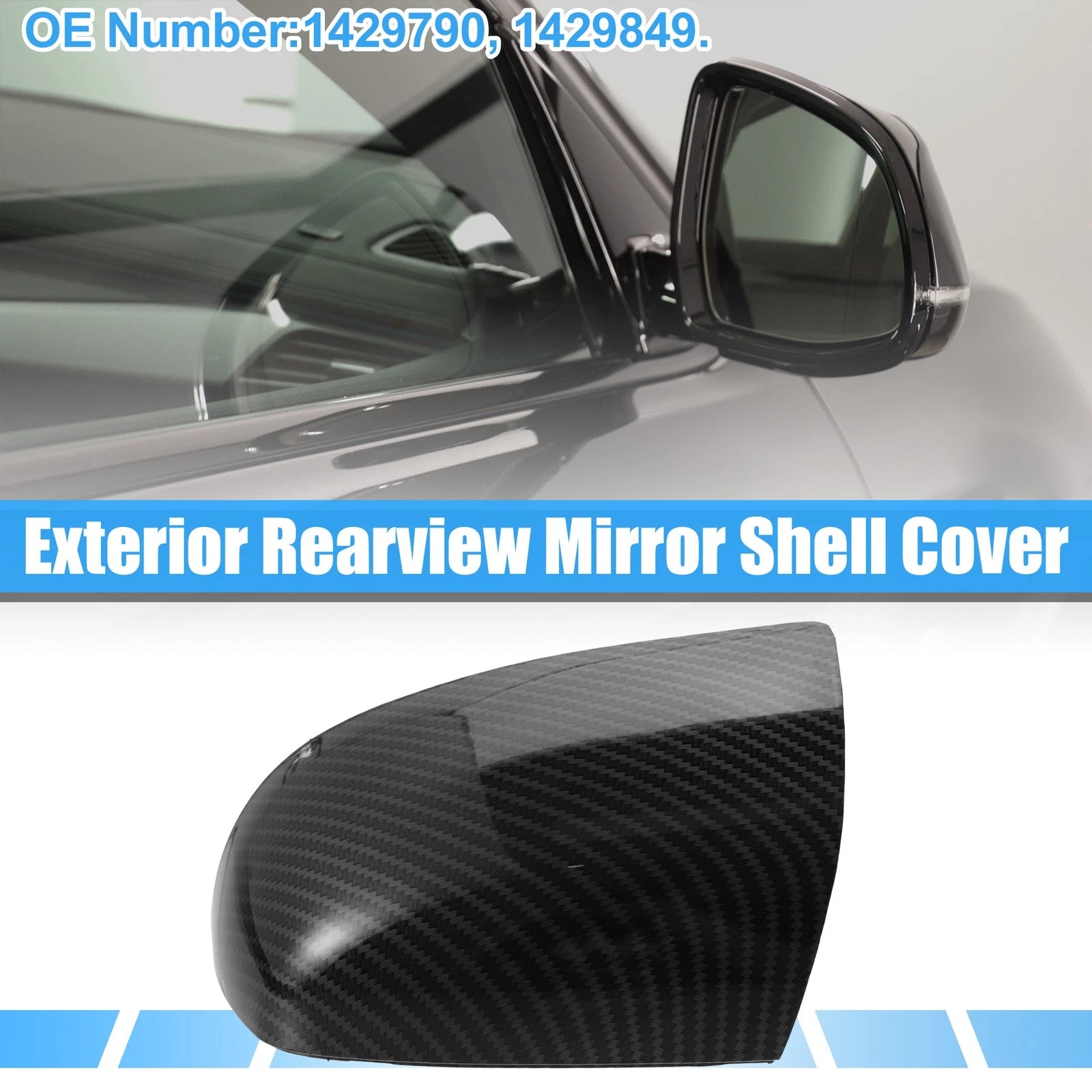 Pair Rear View Mirror Cover Shell for Ford Focus (2012–2018) Carbon Fiber