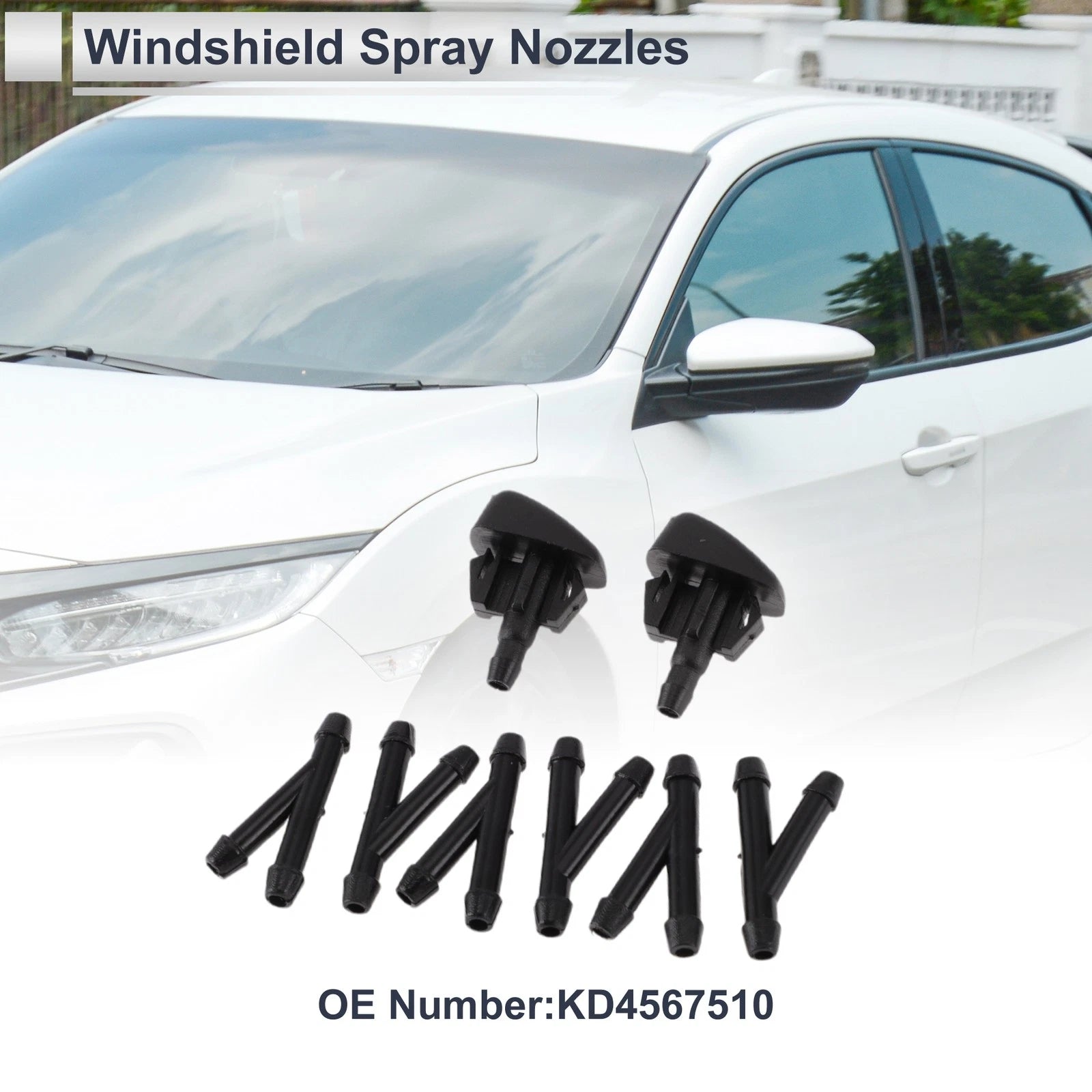 Set of 6 Windshield Washer Nozzles w/ Hose Connector for Mazda (No.KD4567510)